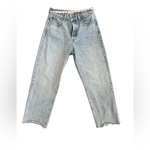 Zara High Rise Button Up Straight Leg Raw Hem Blue Jeans sz 8 EUC Y2K 90’s